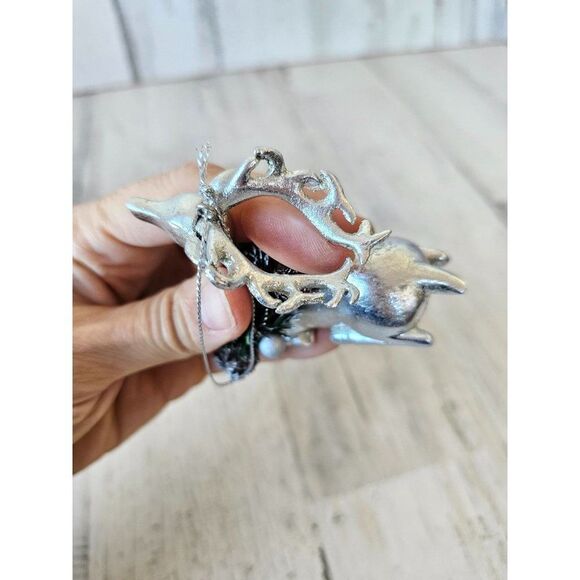 Silver reindeer wreath ornament Xmas tree - Picture 5 of 8